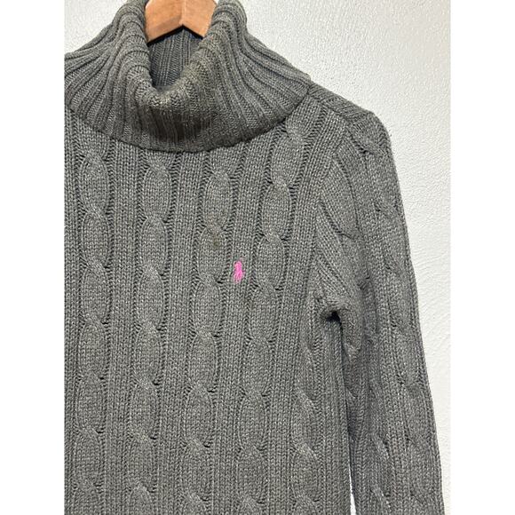 VTG Ralph Lauren Cotton Cable Knit Turtleneck Sweater M Grey Classic Preppy - Picture 2 of 13